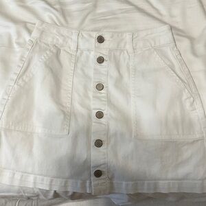 Copper Key White Mini Skirt with Button Detail